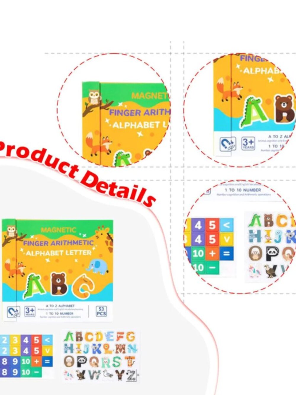 Magnetic Alphabet & Math Set, 53pc Montessori Learning Toy - Picture 5 of 16